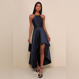 Broadway Show Navy Blue High-Low Gown